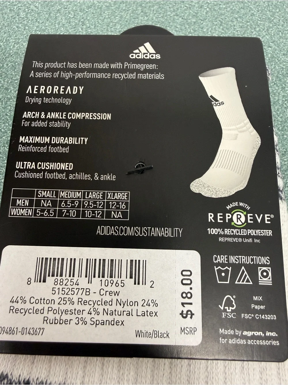 adidas 5-Star Team Crew Athletic Socks - White with Black Logo Medium